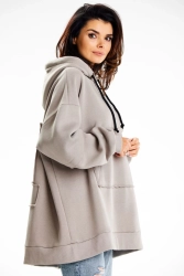 Bluza damska oversize z kapturem bawełna premium szara