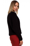 Sweter damski z przędzy ze splotem w prążek reglanowe rękawy czarny