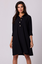 Swobodna sukienka z kołnierzykiem guzikami i kieszeniami czarna