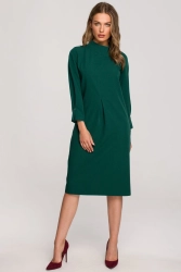 Sukienka elegancka pudełkowa z zaszewkami zielona