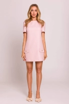 Elegancka sukienka trapezowa mini brzoskwiniowa