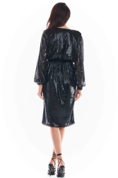 Sukienka wieczorowa cekinowa kopertowa z dekoltem V czarna