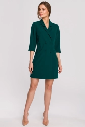 Elegancka sukienka marynarkowa z paskiem zielona