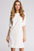 Elegancka sukienka trapezowa midi z dekoltem V z tyłu gładka ecru