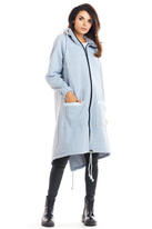 Ciepła długa bluza damska jak parka bawełna premium szara