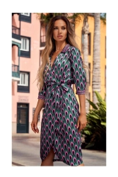 Satynowa sukienka kopertowa z dekoltem V i wiązaniem zielona