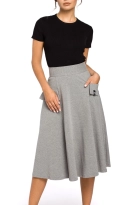 Spódnica rozkloszowana z wysokim stanem i kieszeniami szara