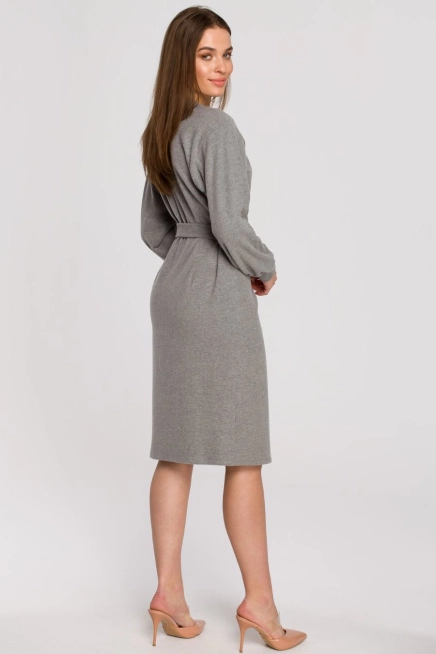 Sukienka dzianinowa kopertowa bawełniana z wiązaniem szara