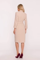 Elegancka sukienka ołówkowa kopertowa z wiązaniem beżowa