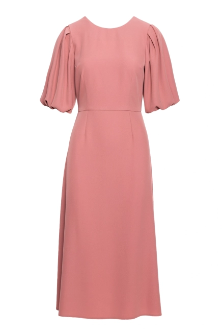 Elegancka sukienka koktajlowa z bufiastymi rękawami różana