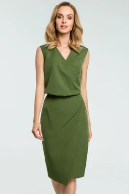 Sukienka elegancka ołówkowa do pracy kopertowy dekolt zielona