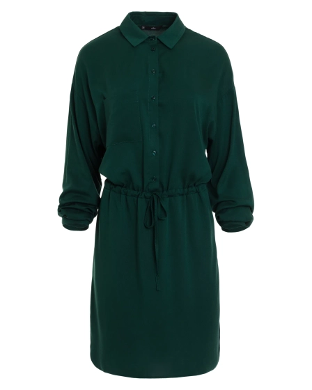 Sukienka koszulowa szmizjerka z wiązaniem butelkowa zieleń