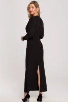 Długa wieczorowa sukienka rybka z bufiastymi rękawami czarna