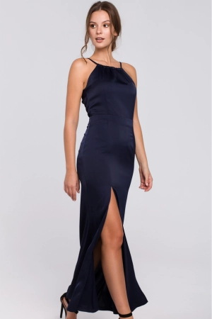 Sukienka wieczorowa na wesele halter neck satyna granat