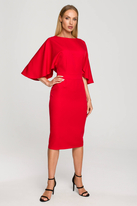 Sukienka elegancka ołówkowa z szerokimi rękawami czerwona z pelerynką
