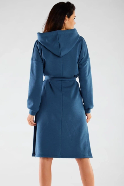 Bluzowa sukienka z kapturem bawełna premium niebieska