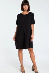 Lniana sukienka na lato bombka oversize z kieszeniami czarna