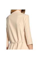 Sukienka trapezowa kopertowa midi z paskiem i kieszeniami beżowa