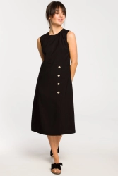 Lniana sukienka trapezowa na lato bez rękawów czarna