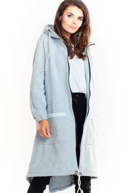 Ciepła długa bluza damska jak parka bawełna premium szara