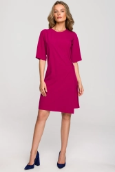 Sukienka elegancka z podwójnym przodem z klamrą fioletowa