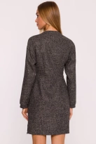 Elegancka sukienka tweedowa trapezowa kopertowa czarna