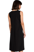 Lniana sukienka trapezowa na lato bez rękawów z marszczeniem czarna