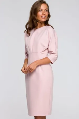 Sukienka elegancka ołówkowa z kimonowymi rękawami taliowana różowa