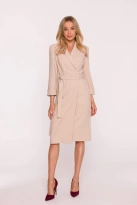 Elegancka sukienka ołówkowa kopertowa z wiązaniem beżowa