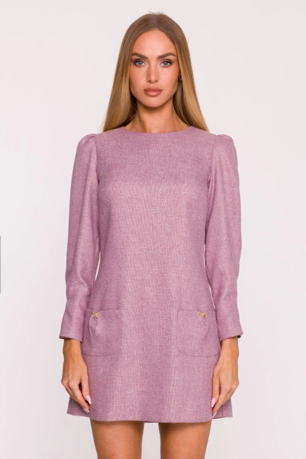 Elegancka sukienka tweedowa trapezowa mini różowa