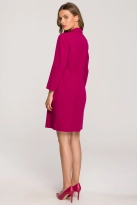 Elegancka żakietowa sukienka marynarka z paskiem - śliwkowa