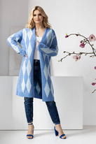 Elegancki sweter kardigan w romby niebieski