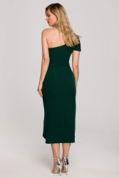 Wieczorowa sukienka na jedno ramię z falbaną zielona