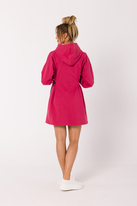 Sukienka bawełniana trapezowa jak bluza z kapturem fuksja