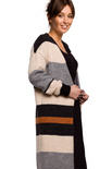 Długi sweter z w paski kolorowy kardigan z wełną bez zapięcia