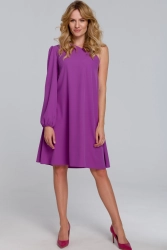 Trapezowa sukienka asymetryczny swobodny fason fuksja