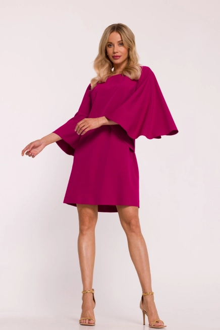 Elegancka sukienka trapezowa z bufiastymi rękawami fiolet