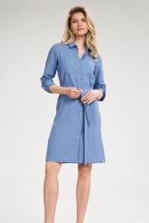 Koszulowa sukienka szmizjerka z rękawem 3/4 niebieska