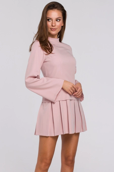 Elegancka sukienka mini z kontrafałdami różowa