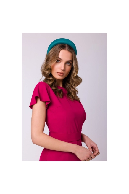 Elegancka ołówkowa sukienka z paskiem krótki rękaw fioletowa