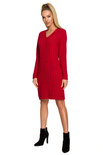 Sweter sukienka dzianinowa z dekoltem V splot w warkocz czerwona