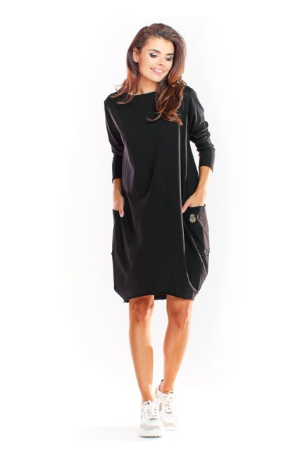 Bawełniana sukienka oversize z długim rękawem czarna