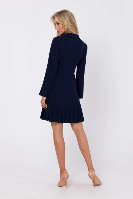 Elegancka sukienka z dekoltem V i kontrafałdami granatowa