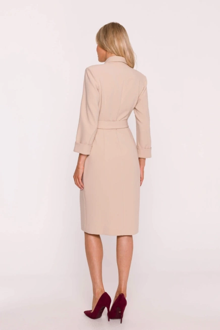 Elegancka sukienka ołówkowa kopertowa z wiązaniem beżowa