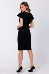 Elegancka ołówkowa sukienka z paskiem krótki rękaw czarna