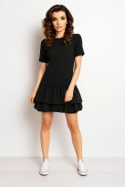 Bawełniana sukienka z falbanami u dołu melanżowy grafit