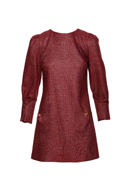 Elegancka sukienka tweedowa trapezowa mini bordowa
