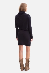Bawełniana ołówkowa sukienka z dzianiny zbluzowana czarna