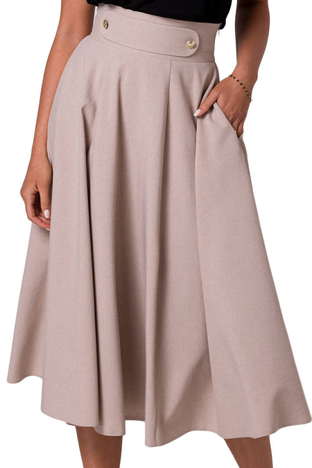 Rozkloszowana spódnica z wysokim stanem i kieszeniami beżowa