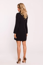 Elegancka sukienka żakietowa z dekoltem V i guzikami czarna